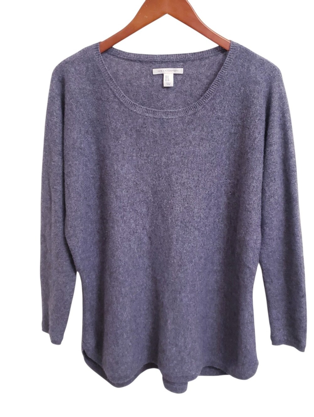 Classic Gray 100% 2-Ply Cashmere Relaxed Scoopneck Sweater Size XL